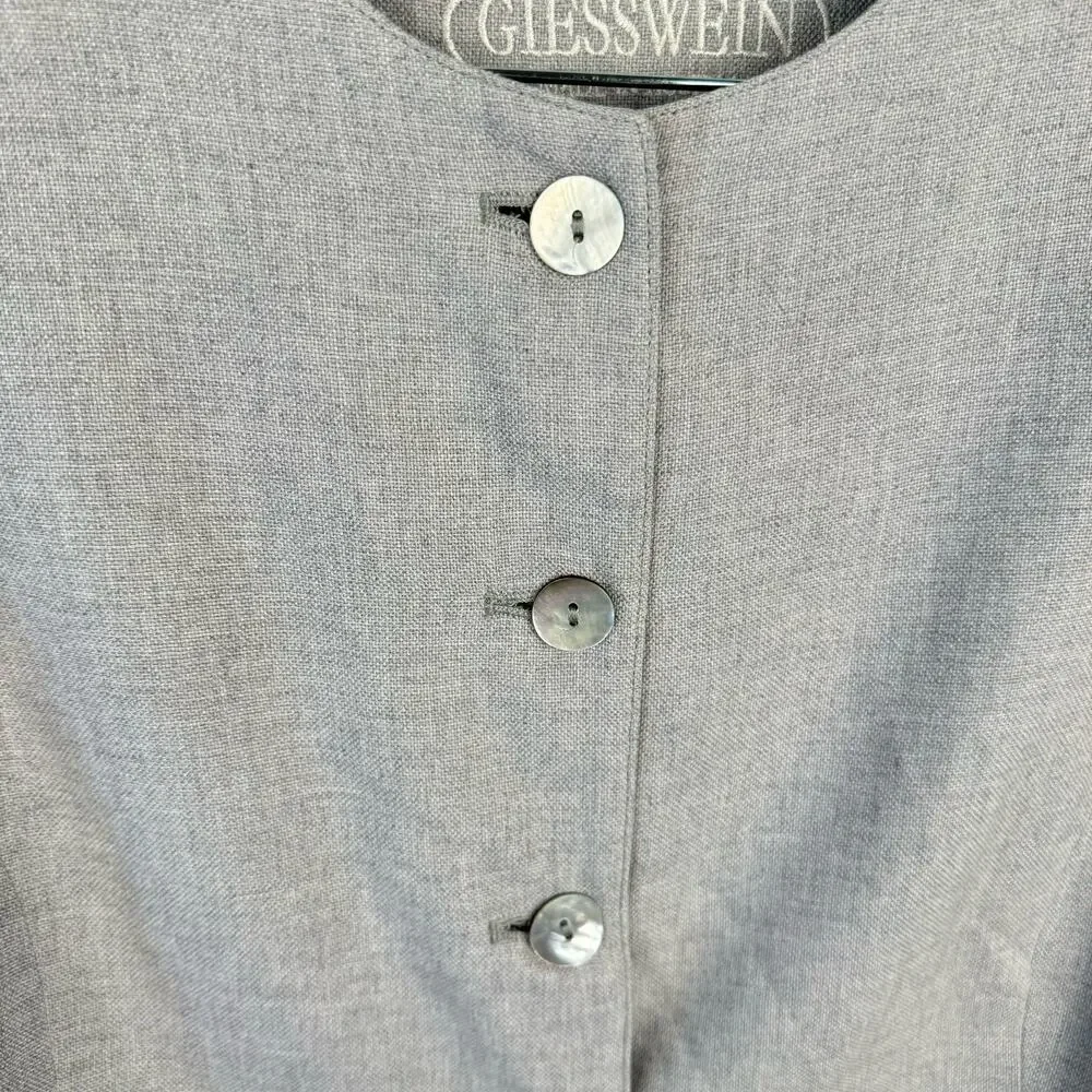 Giesswein Gray Collarless Single Breasted Embroidered‎ Cuff Blazer Jacket Sz 14